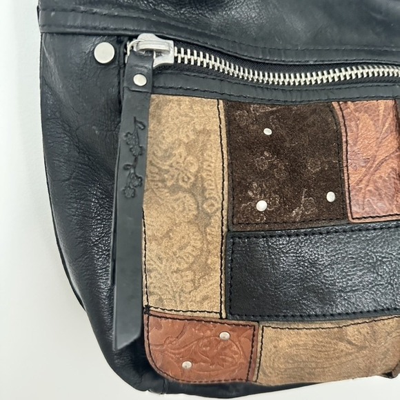 Fossil Shoulder Bag Black Patchwork Leather Boho Y2K 2000 Adjustable Strap Purse - Picture 6 of 12